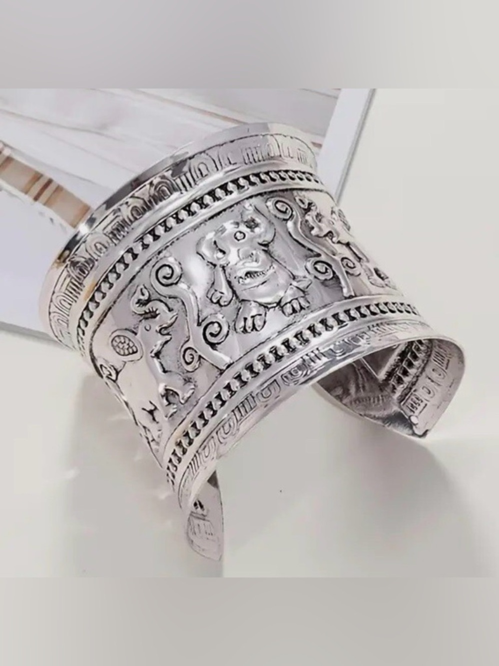 Vintage silver dancing elephant cuff bracelet